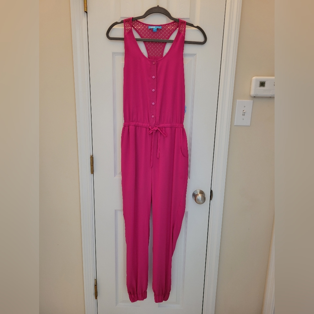 Hot Pink Jumpsuit. Size XS. Tapered Leg at Ankle. Sinched/Tie Waist. NWT.